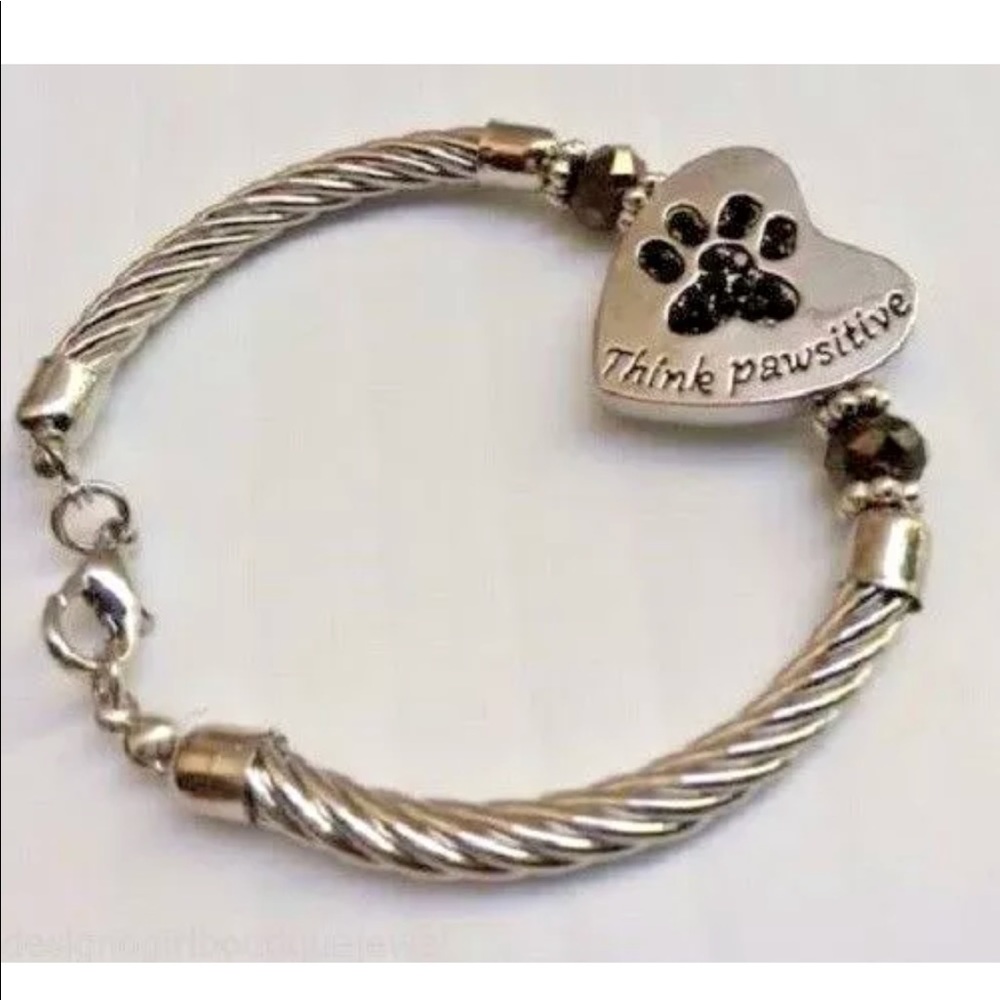 Think Pawsitive Bracelet Paw Print Rhinestone - Picture 3 of 4